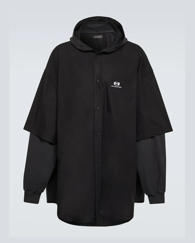Balenciaga Hemd aus Baumwollpopeline und Fleece Schwarz