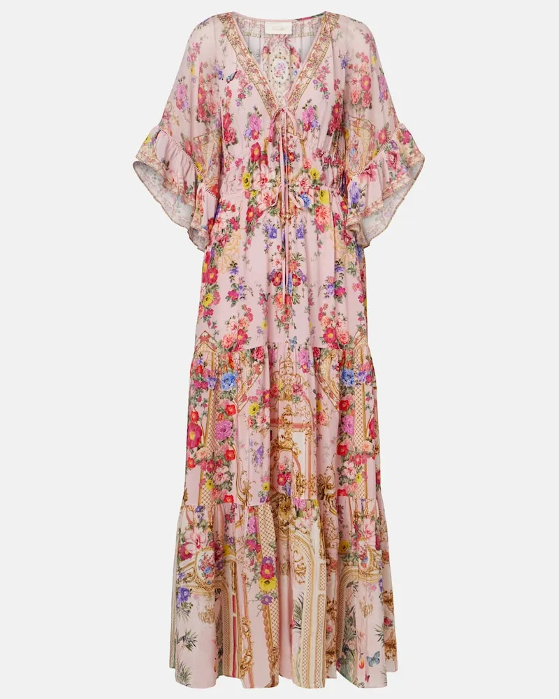 Camilla Maxikleid aus Seide mit floralem Motiv Rosa