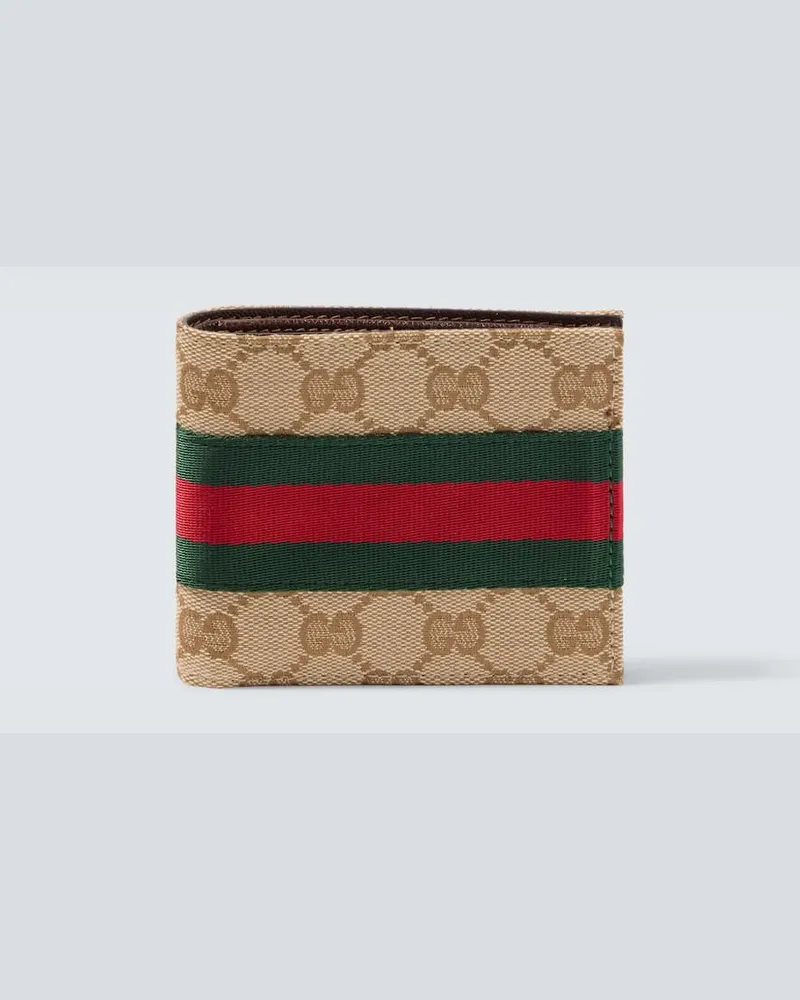 Gucci Portemonnaie GG Web Stripe aus Canvas Beige