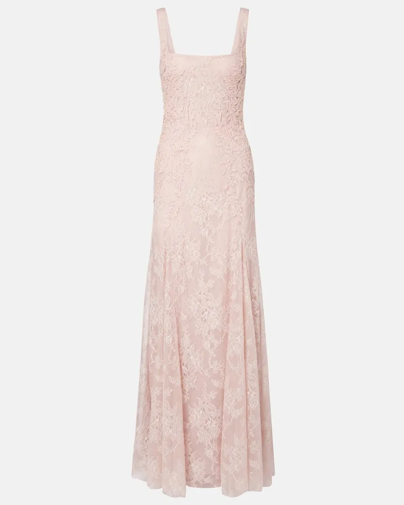 COSTARELLOS Verzierte Robe Elysia aus Spitze Pink