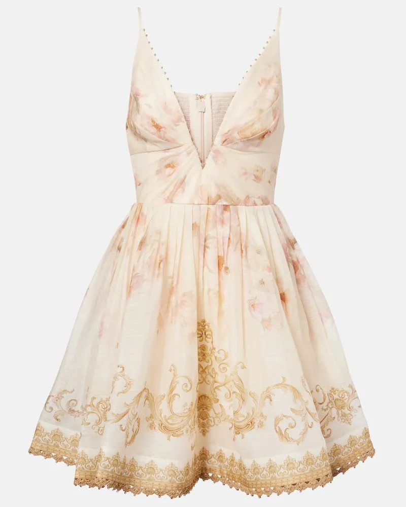 Zimmermann Minikleid Hypnotic aus Leinen und Seide Beige