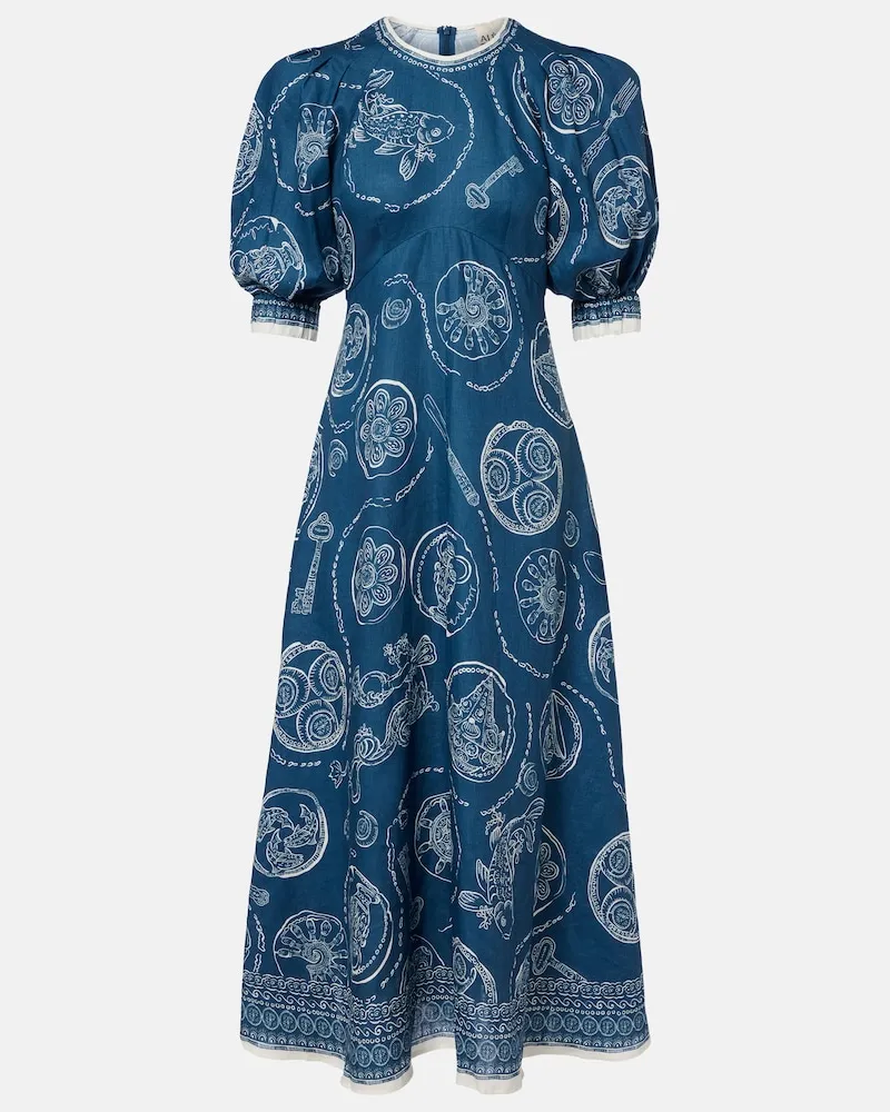 ALEMAIS Alémais Midikleid Lucky aus Leinen Blau