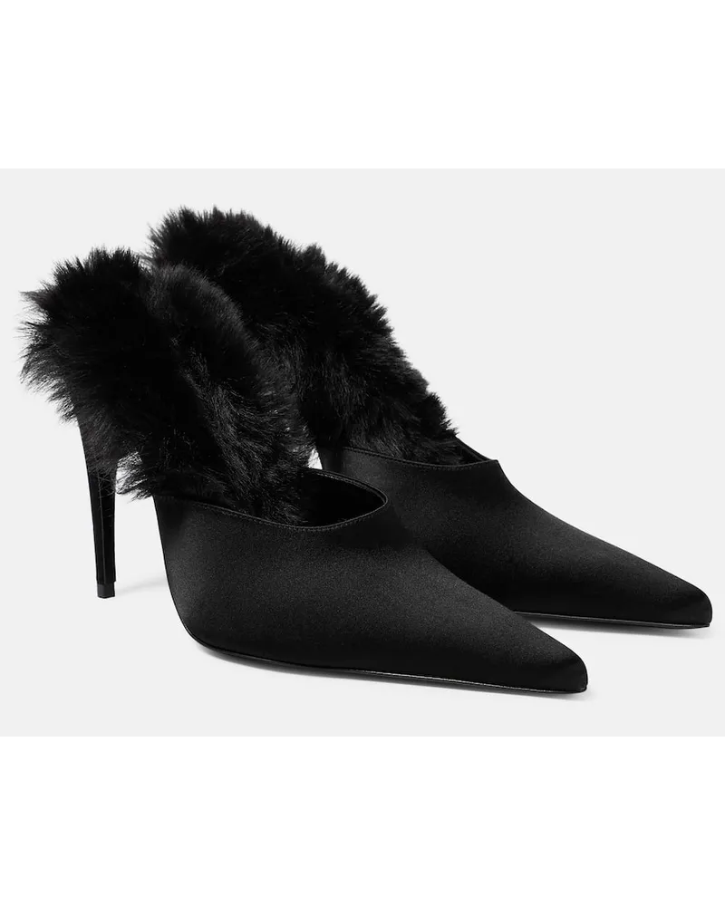 Magda Butrym Mules aus Satin mit Faux Fur Schwarz