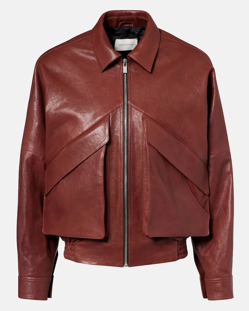 Magda Butrym Bomberjacke aus Leder Burgunderrot
