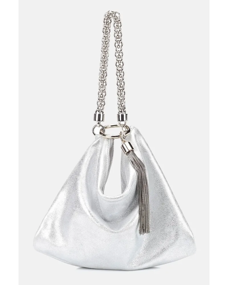 Jimmy Choo Clutch Callie aus Metallic-Leder Silber
