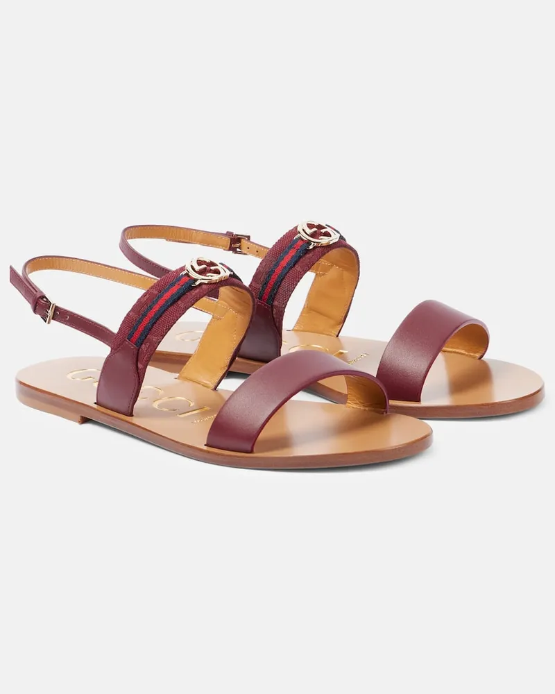 Gucci Sandalen Interlocking G Web Stripe aus Leder Burgund