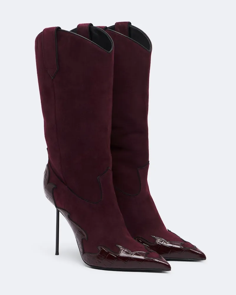 Paris Texas Stiefel Lidia Queen of Hearts aus Veloursleder Burgunderrot