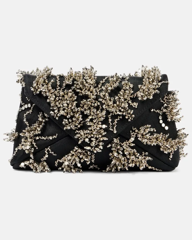 Dries van Noten Verzierte Clutch aus Satin Schwarz