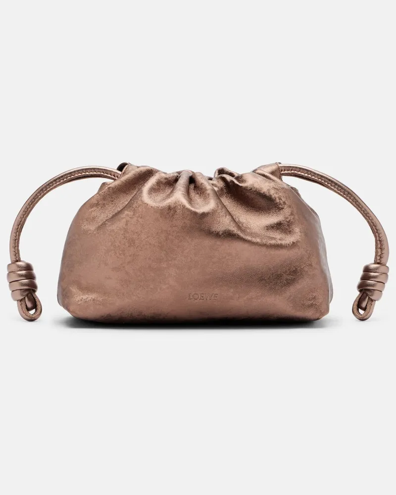 Loewe Clutch Flamenco Mini aus Metallic-Leder Braun
