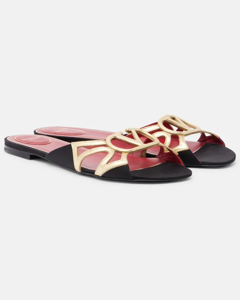 Valentino Garavani Pantoletten Wonderweb VLogo aus Metallic-Leder Gold