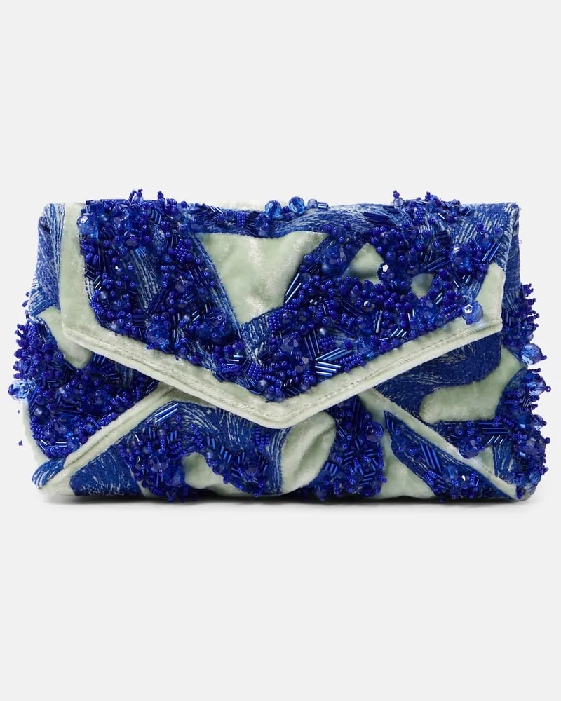 Dries van Noten Verzierte Clutch aus Samt Gruen