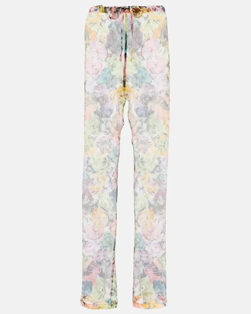 Dries van Noten Hose aus Seiden-Crêpe Multicolor