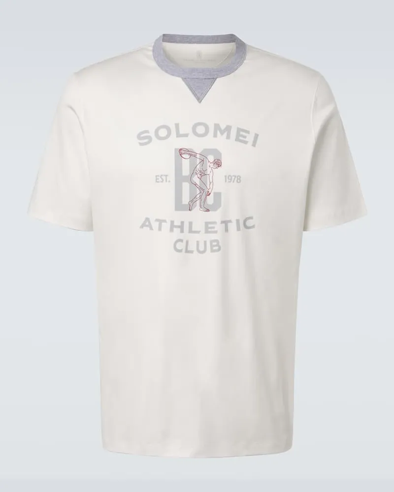 Brunello Cucinelli Bedrucktes T-Shirt aus Baumwolle Weiß