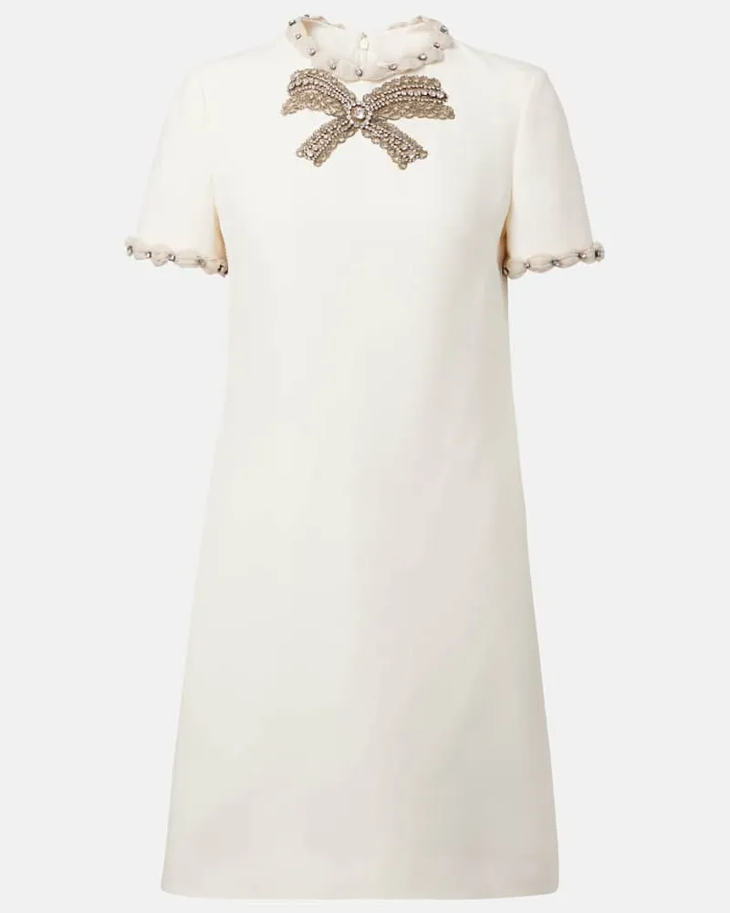 Valentino Garavani Verziertes Minikleid aus Wolle und Seide Weiß