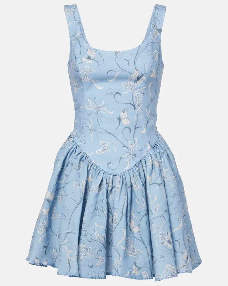 AGUA BENDITA Minikleid Pluma Lymanopoda aus Leinen Blau