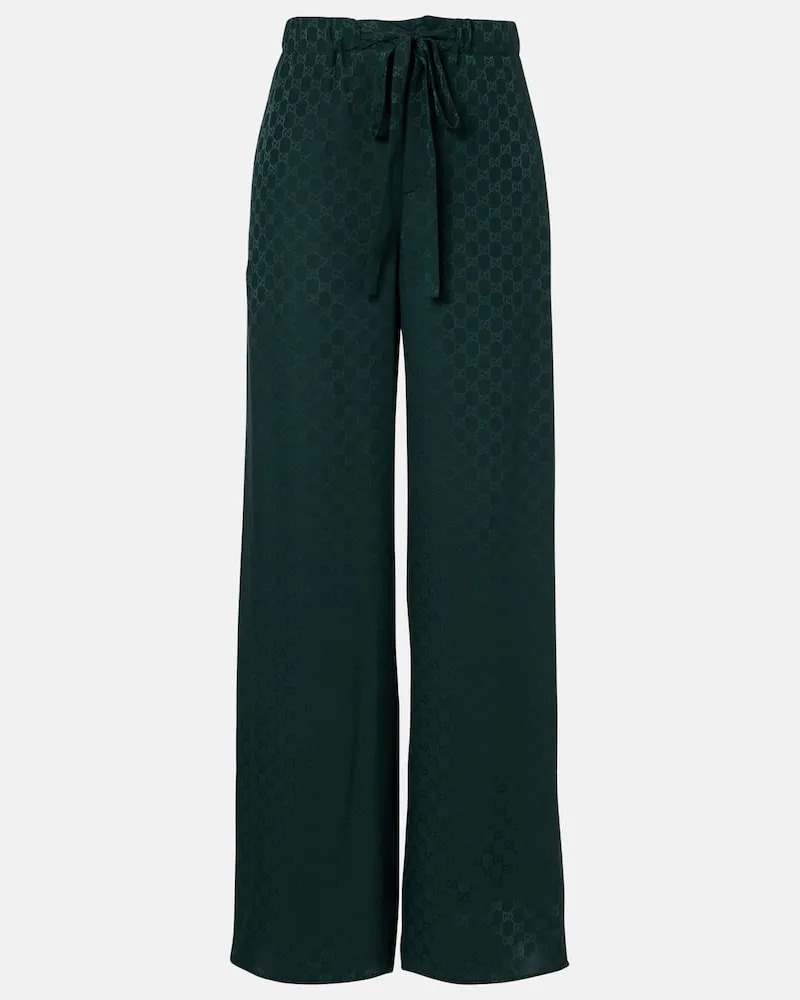 Gucci Palazzo-Hose GG aus Seiden-Jacquard Grün