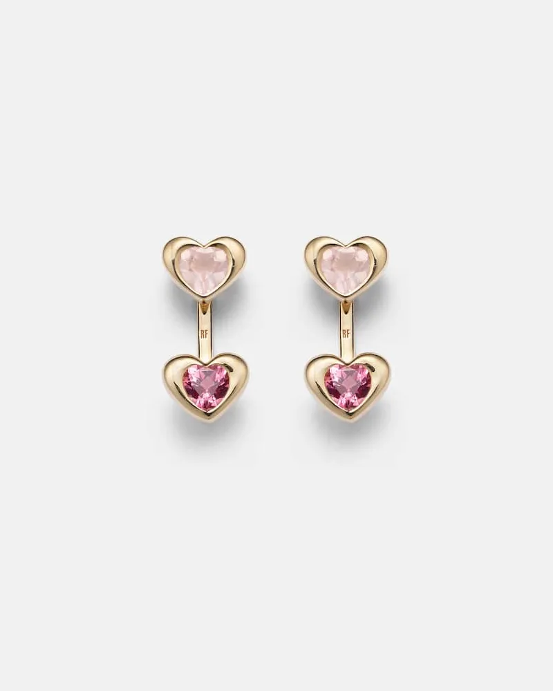 Roxanne First Ohrringe aus 14kt Gelbgold mit Turmalin und Rosenquarz Gold