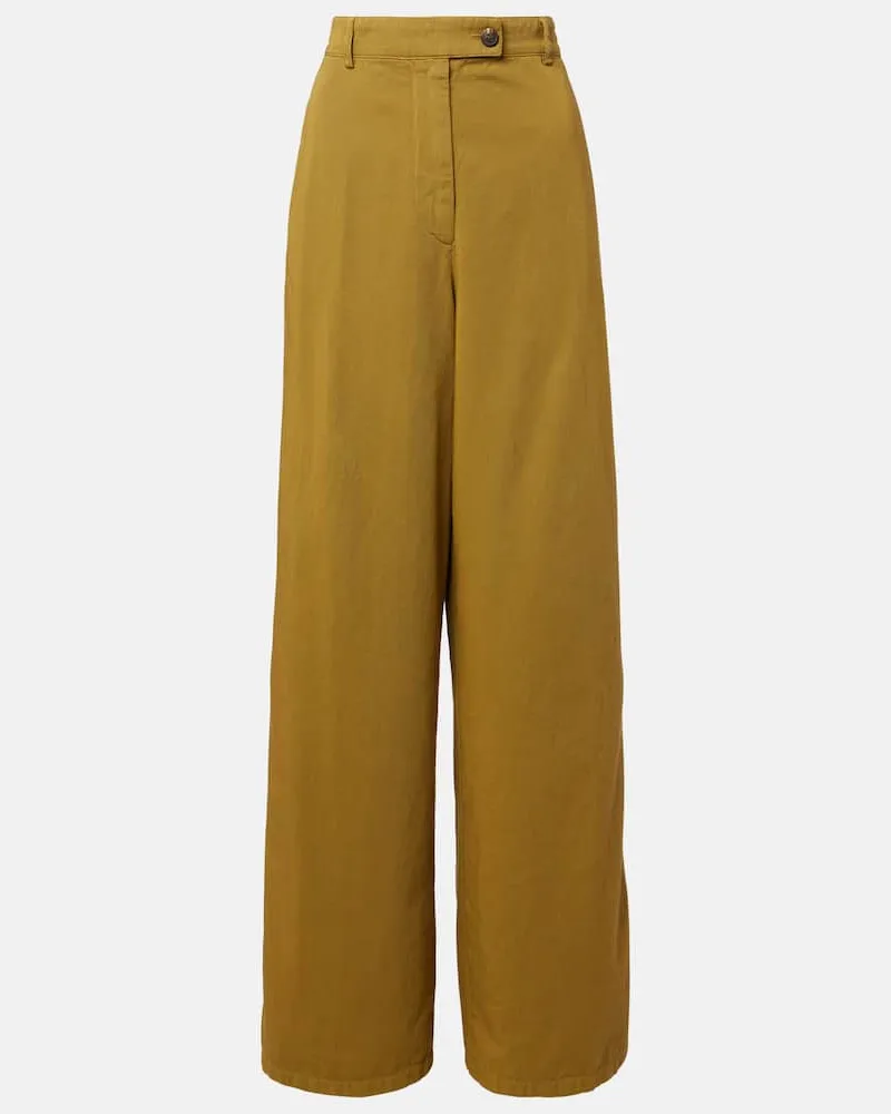 Dries van Noten Weite High-Rise-Hose aus Baumwolle Grün