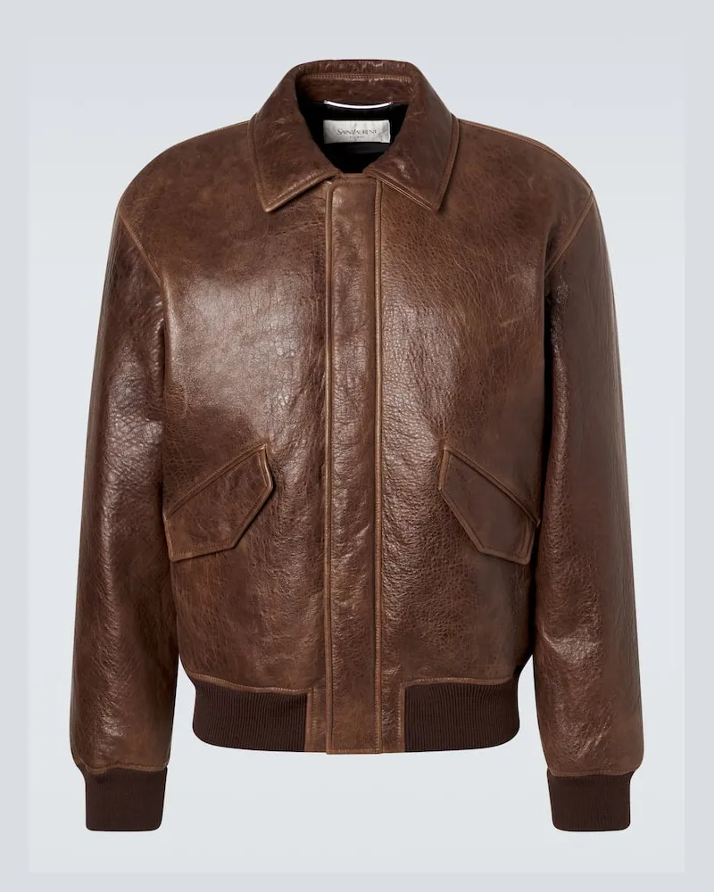 Saint Laurent Bomberjacke aus Leder Braun