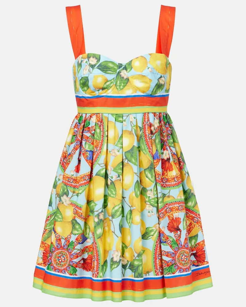 Dolce & Gabbana Bedrucktes Minikleid aus Baumwolle Multicolor
