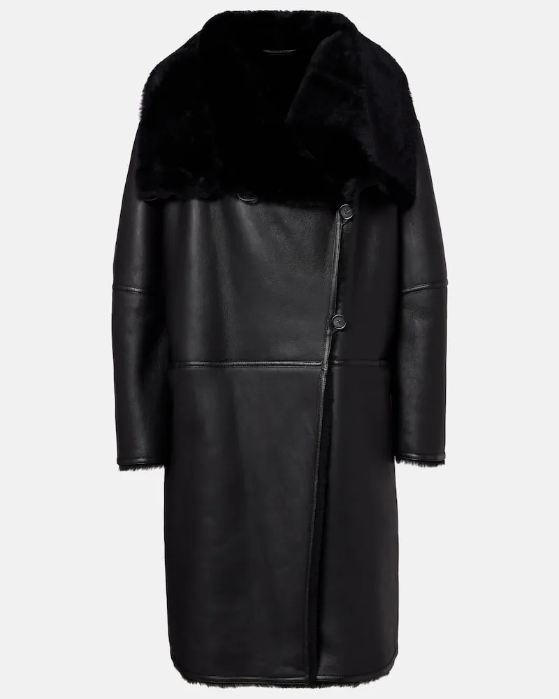 Totême Ledermantel mit Shearling Schwarz