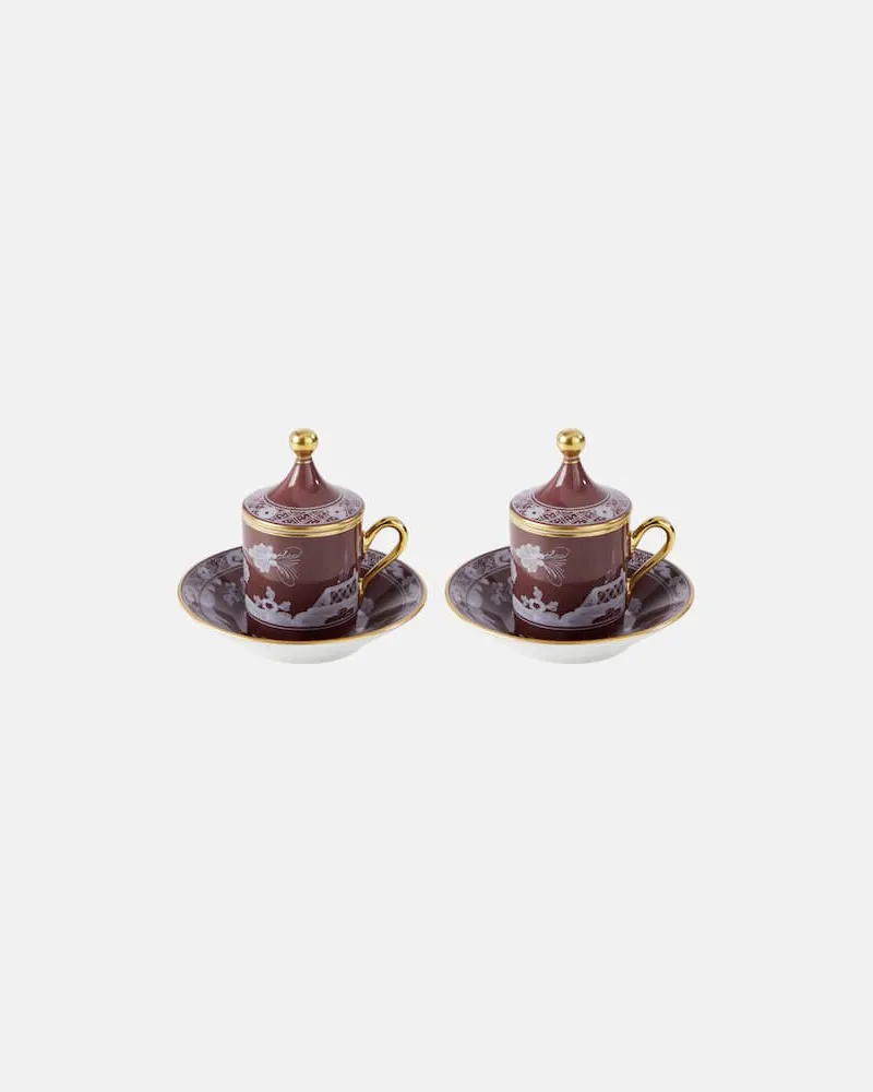 Ginori 1735 Set Oriente Italiano aus zwei Kaffeetassen und Untertassen Braun