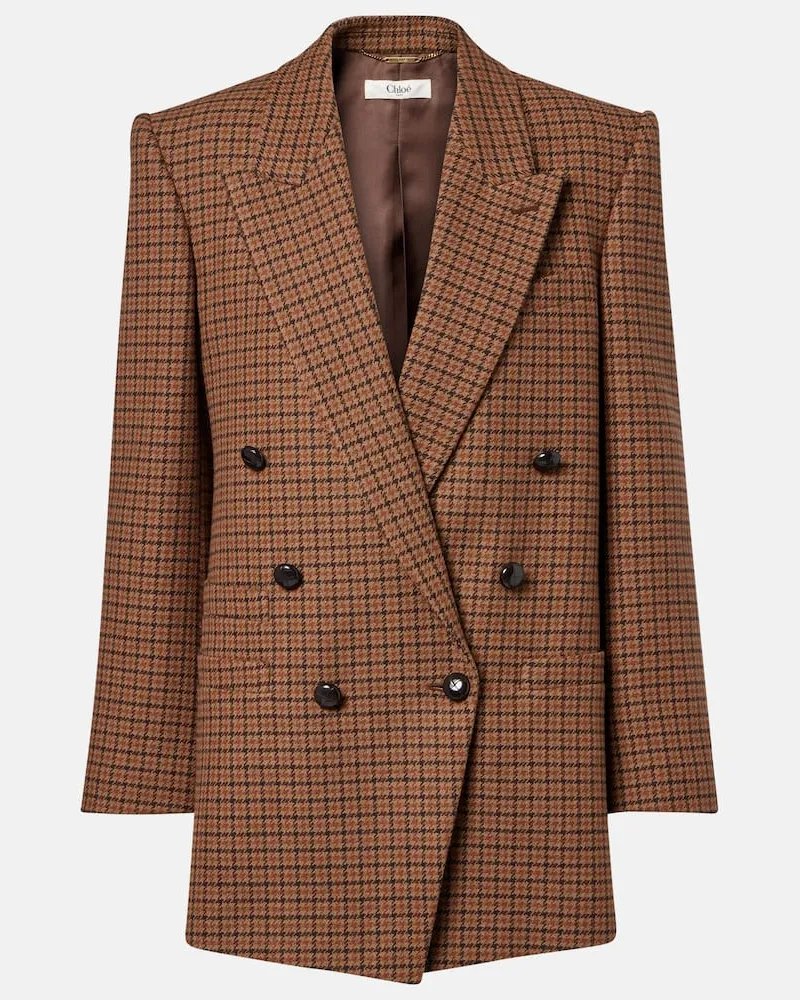 Chloé Chloé Karierter, doppelreihiger Blazer aus einem Wollgemisch Braun