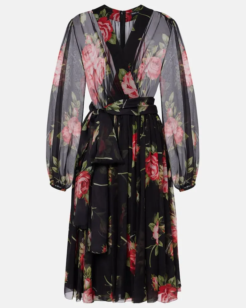 Dolce & Gabbana Midikleid aus Seide Schwarz