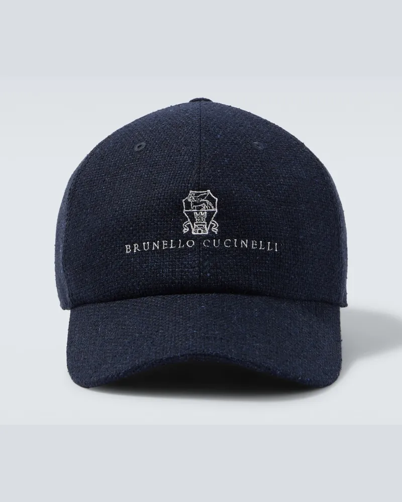 Brunello Cucinelli Baseballcap aus Seide, Leinen und Wolle Blau