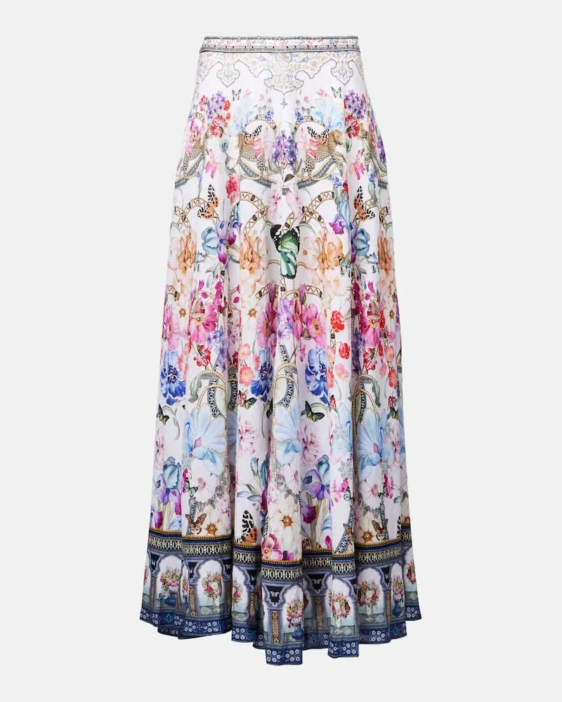 Camilla Maxirock aus Leinen mit Kristallen Multicolor