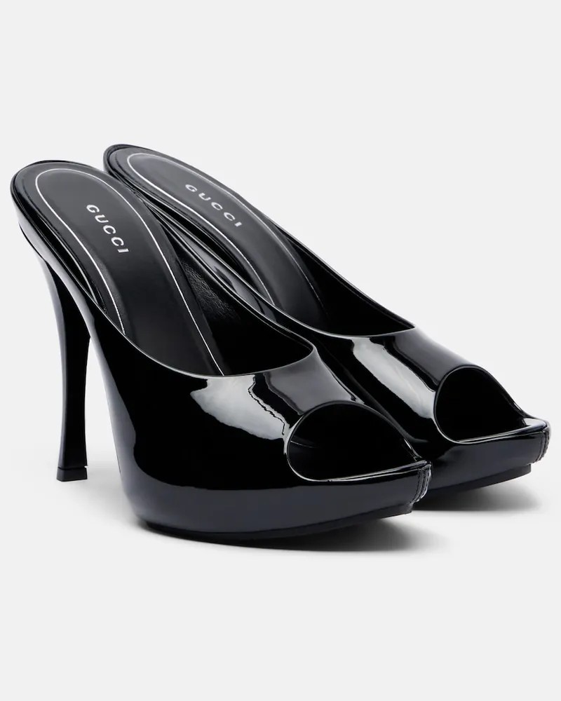 Gucci Plateau-Pantoletten Viv aus Lackleder Schwarz
