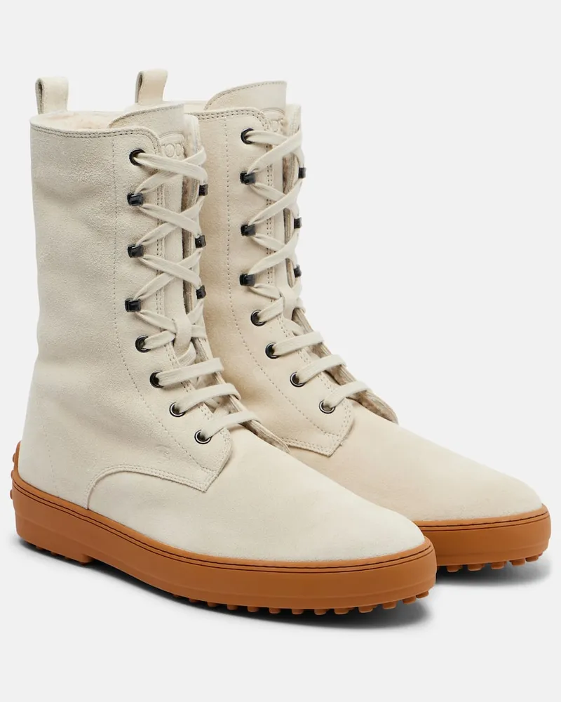 TOD'S Schnürstiefel Winter Gommino aus Veloursleder Weiß