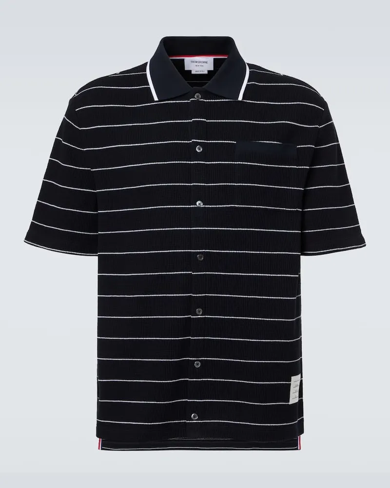 Thom Browne Polohemd aus Baumwolle und Leinen Blau