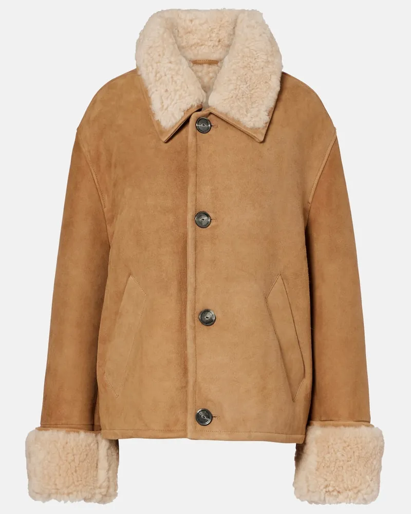 AMI Paris Jacke aus Veloursleder mit Shearling Beige