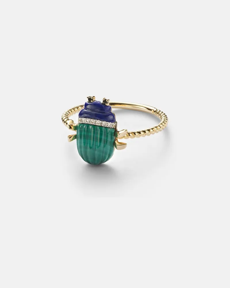Yvonne Léon Yvonne Léon Ring Scarabée Mini aus 9kt Gelbgold mit Edelsteinen Gold