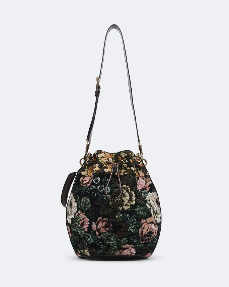 Dries van Noten Bucket Bag Medium aus Samt Multicolor