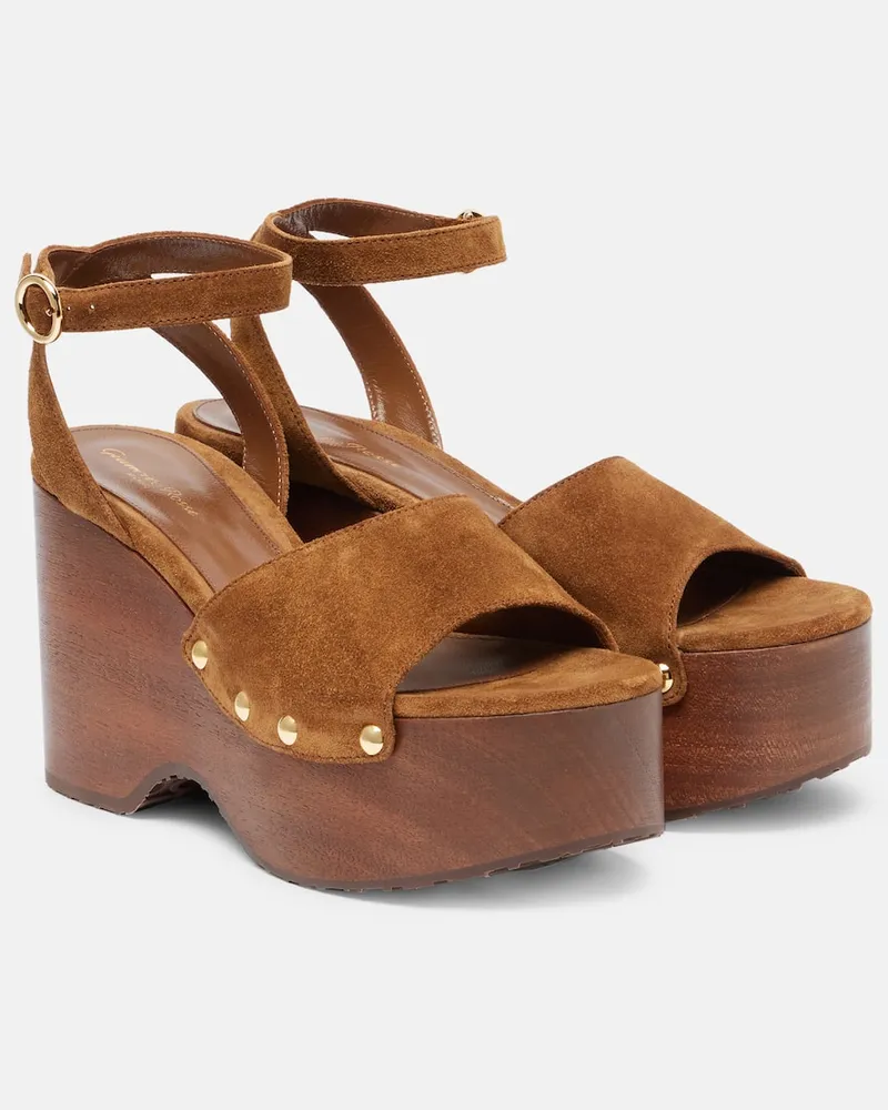 Gianvito Rossi Plateausandalen aus Veloursleder Braun