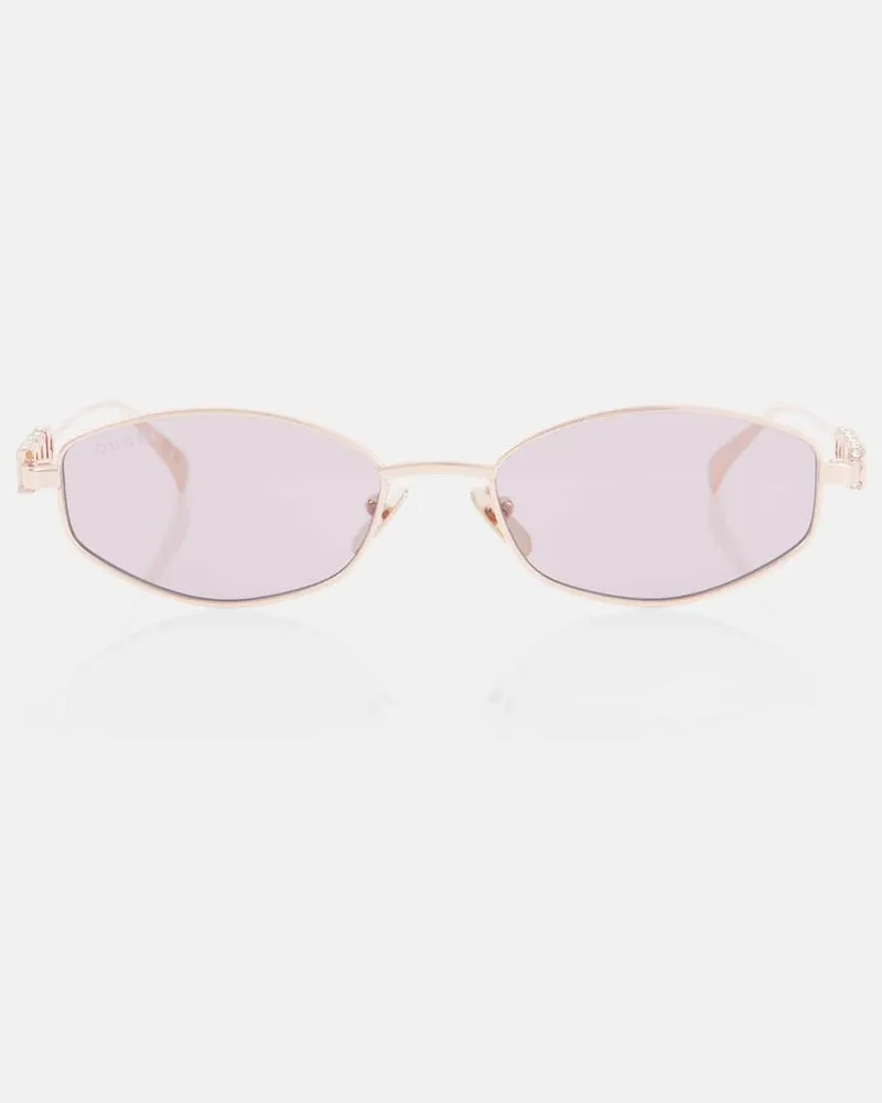 Gucci Ovale Sonnenbrille mit Kristallen Gold