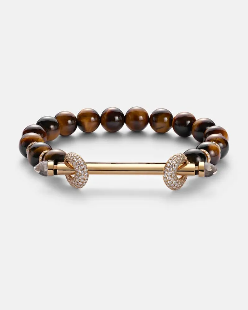 Ananya Armband Chakra aus Tigerauge mit 18kt Gelbgold, Diamanten und Quarz Braun