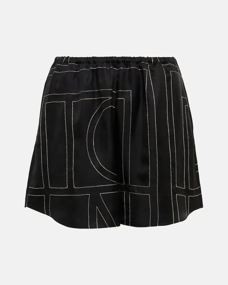 Totême Bestickte Shorts aus Seide Schwarz