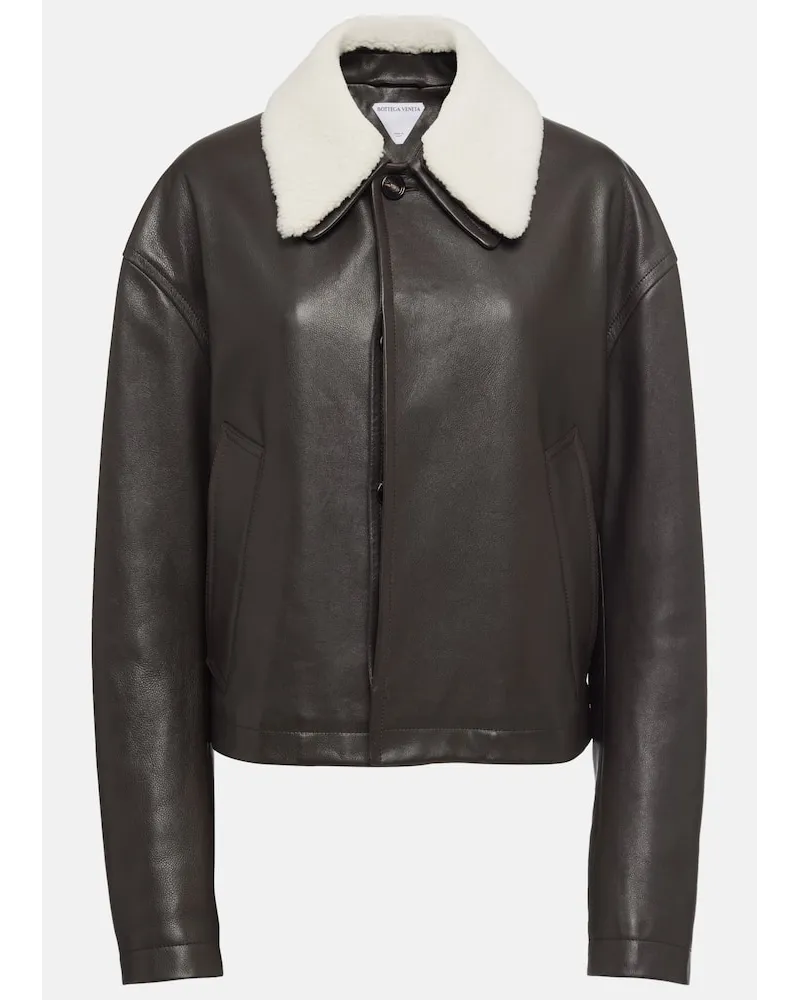 Bottega Veneta Lederjacke mit Shearling Schwarz