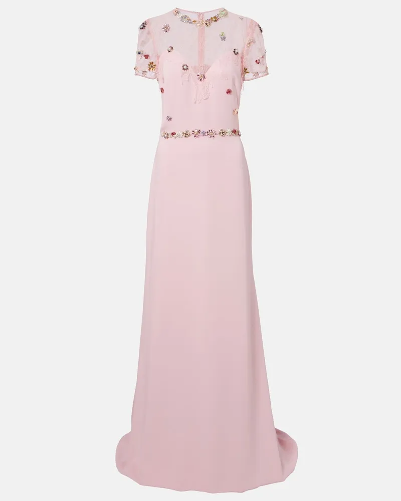 COSTARELLOS Verzierte Robe aus Crêpe Rosa