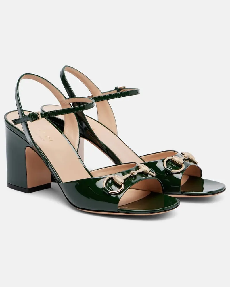 Gucci Sandalen Lady Horsebit 75 aus Lackleder Grün