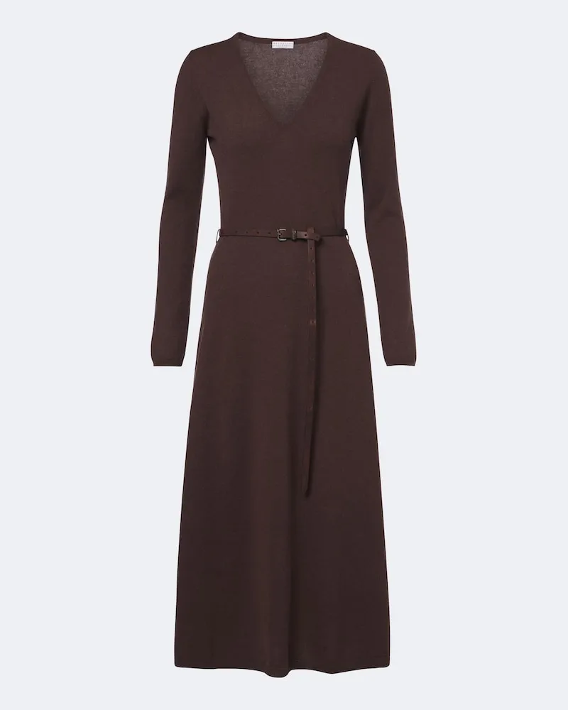 Brunello Cucinelli Midikleid aus Kaschmir Braun