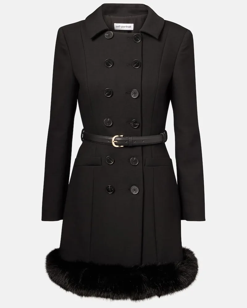 Self-Portrait Minikleid mit Faux Fur Schwarz