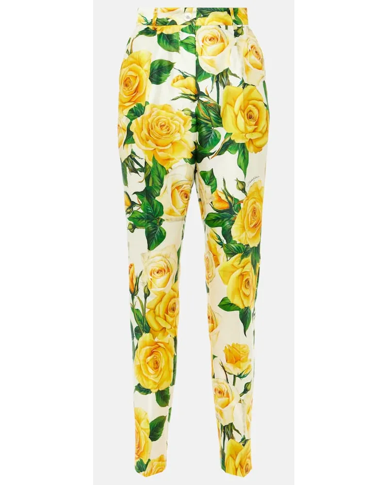 Dolce & Gabbana Gerade High-Rise-Hose aus einem Seidengemisch Multicolor