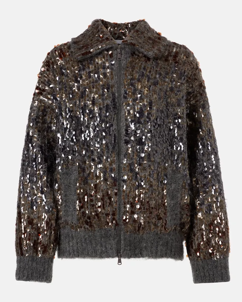 Brunello Cucinelli Jacke aus einem Mohairgemisch mit Pailletten Grau