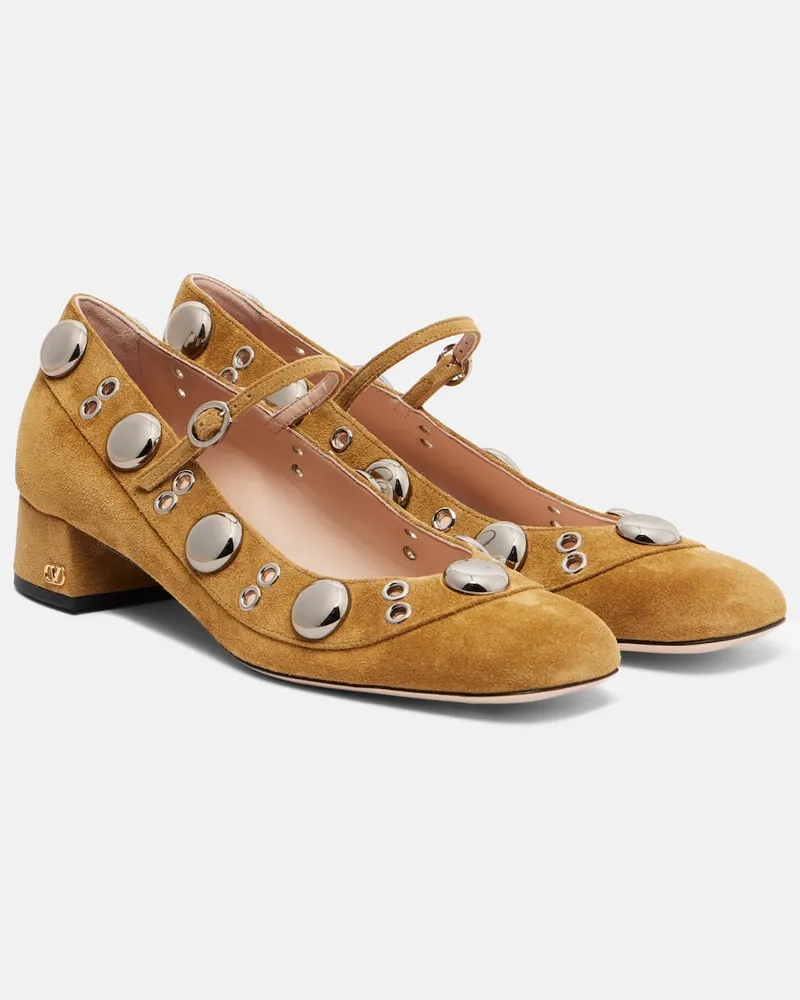 Valentino Garavani Verzierte Mary-Jane-Pumps Nellcôte aus Veloursleder Braun