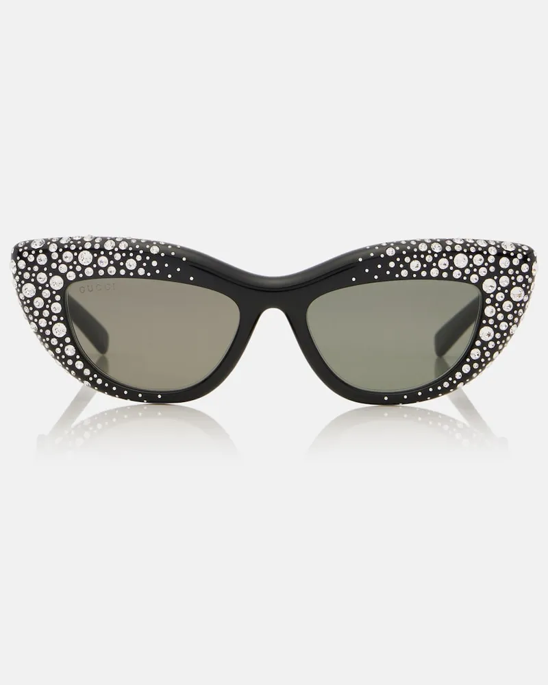 Gucci Cat-Eye-Sonnenbrille Double G mit Kristallen Schwarz