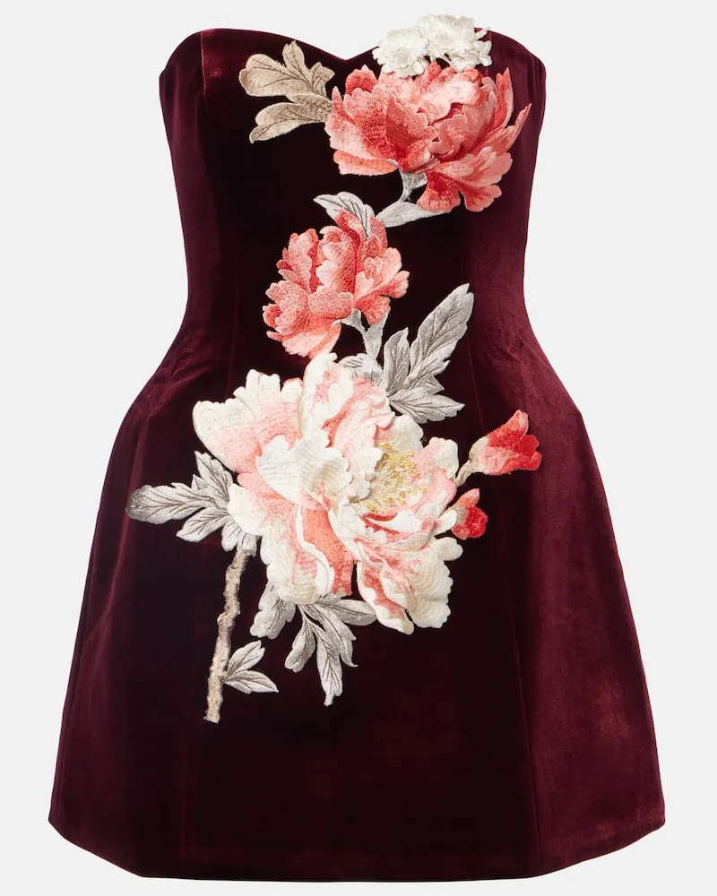 LEO LIN Besticktes Minikleid Rosario aus Samt Burgund